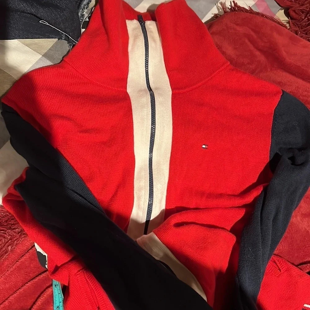 Tommy Hilfiger fill zipper knit  multi color unisex jacket sweater Sz S - Picture 12 of 13
